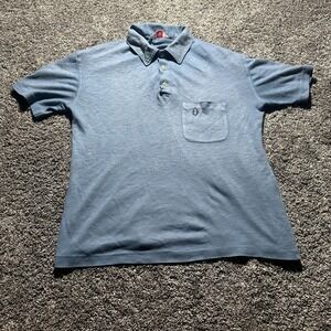 Vintage Horizon Polo Shirt Mens Large Blue Acrylic Knit Pocket Casual 70s 80s